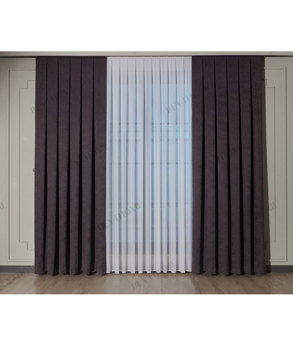 Soft Kadife Fon Perde 90 cm Eninde Sık Pile