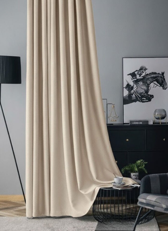 Soft Kadife Fon Perde 90 cm Sık Pile Buğday