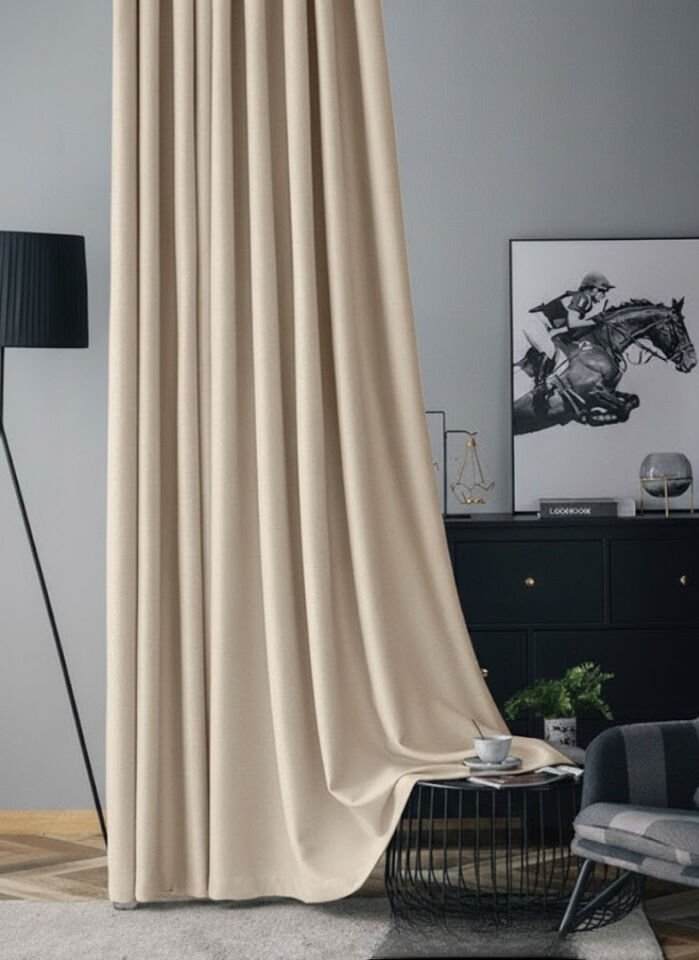 Soft Kadife Fon Perde 90 cm Sık Pile Krem