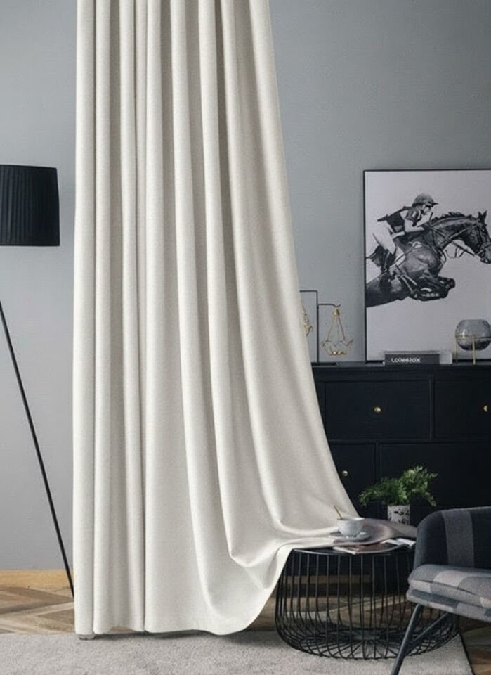 Soft Kadife Fon Perde 90 cm Sık Pile Kırık Beyaz