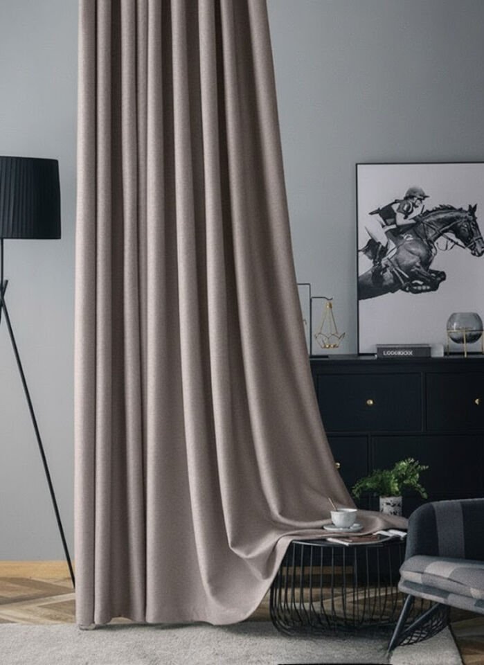 Soft Kadife Fon Perde 90 cm Sık Pile Koyu Vizon