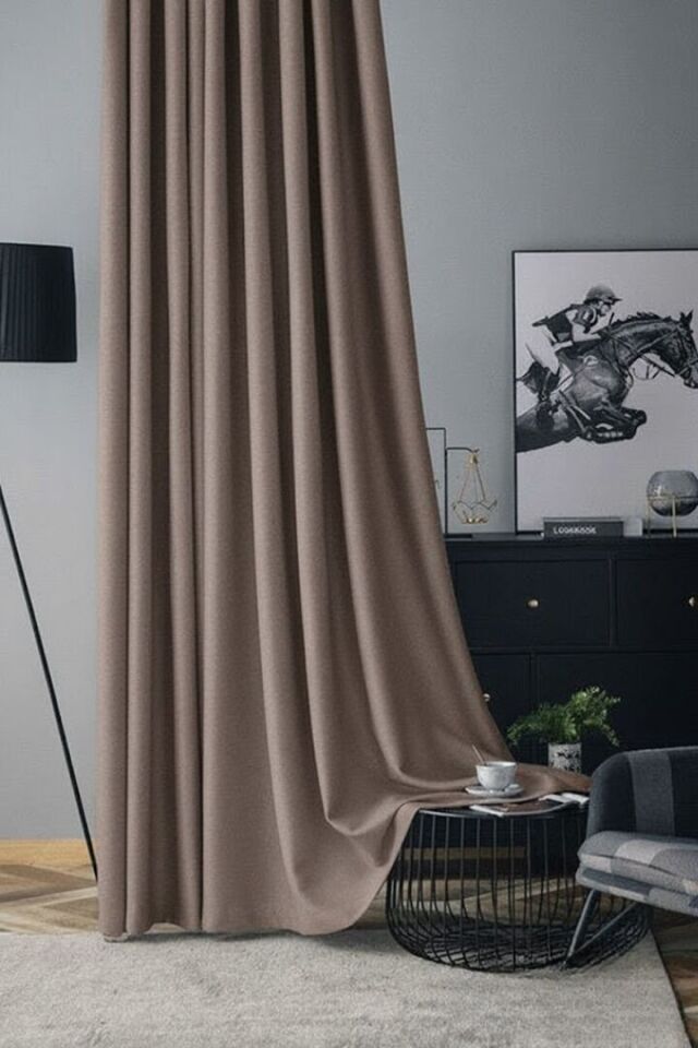 Soft Kadife Fon Perde 90 cm Sık Pile Koyu Sütlü Kahve