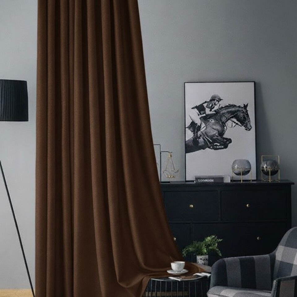 Soft Kadife Fon Perde 90 cm Sık Pile Kabuk Kahve