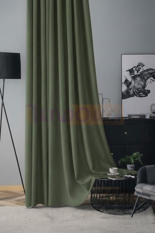 Soft Kadife Fon Perde 90 cm Sık Pile Yaprak Yeşili