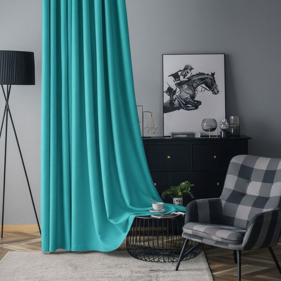 Soft Kadife Fon Perde 90 cm Sık Pile Turkuaz