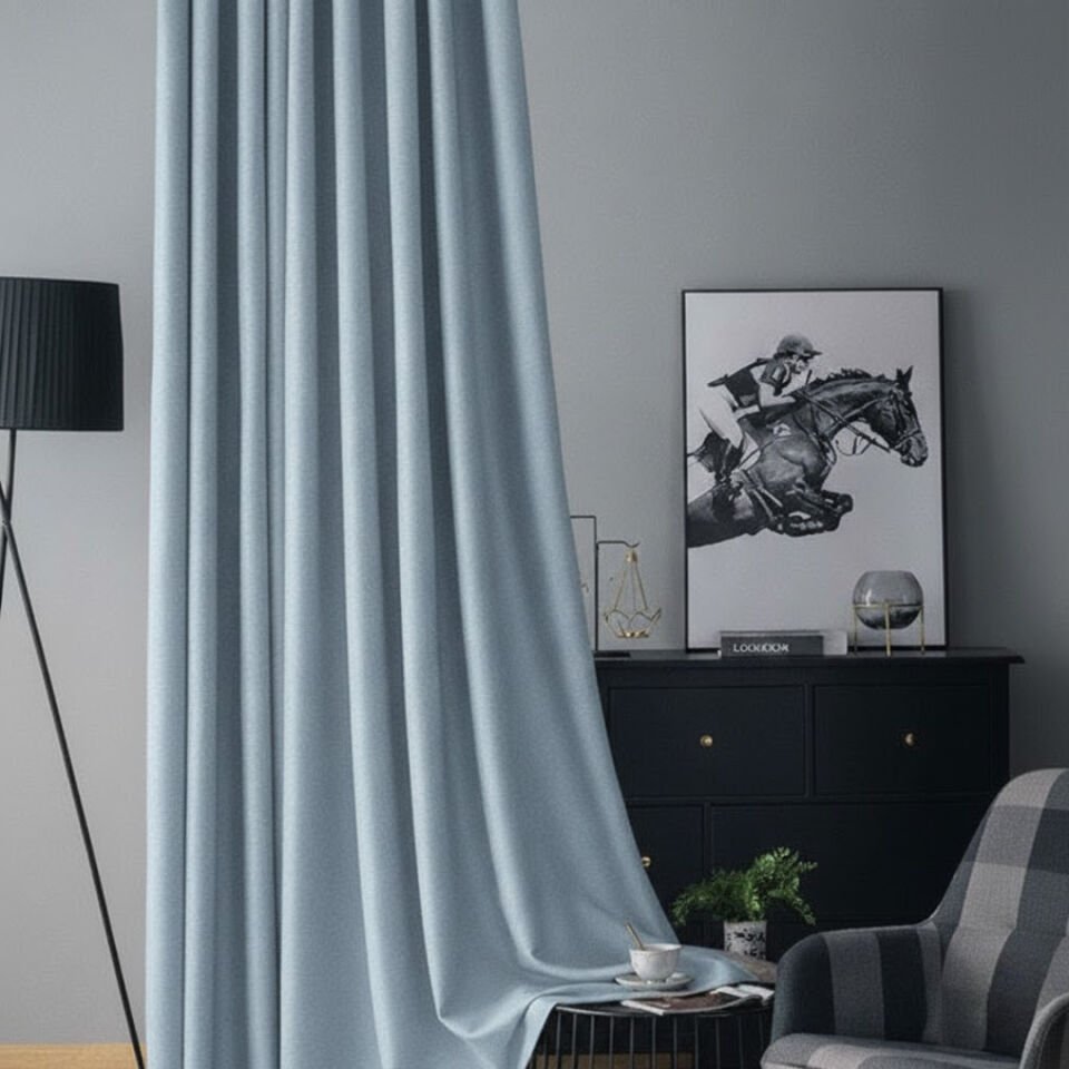 Soft Kadife Fon Perde 90 cm Sık Pile Buz Mavisi