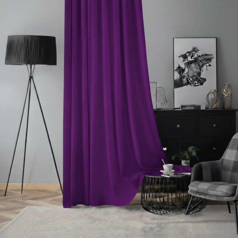 Soft Kadife Fon Perde 90 cm Sık Pile Mor