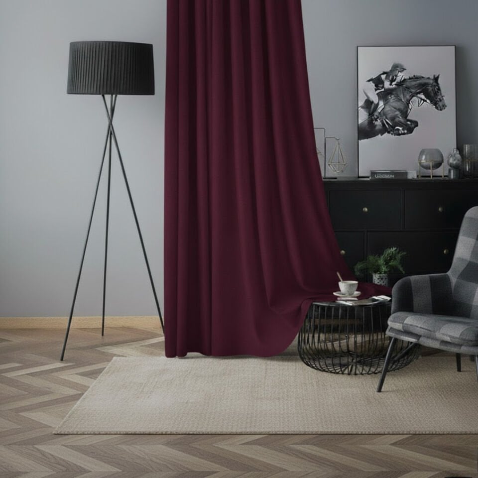 Soft Kadife Fon Perde 90 cm Sık Pile Koyu Mürdüm