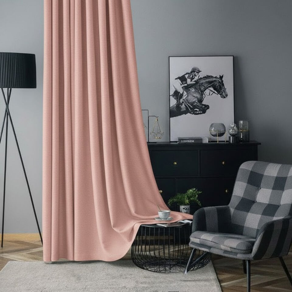 Soft Kadife Fon Perde 90 cm Sık Pile Koyu Somon