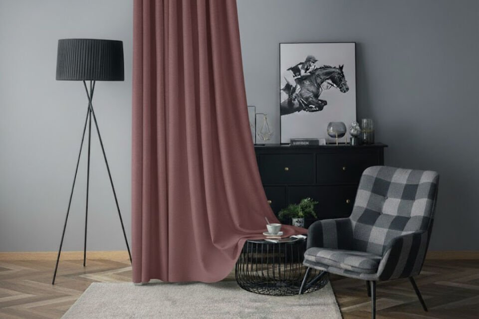 Soft Kadife Fon Perde 90 cm Sık Pile Koyu Gül Kurusu