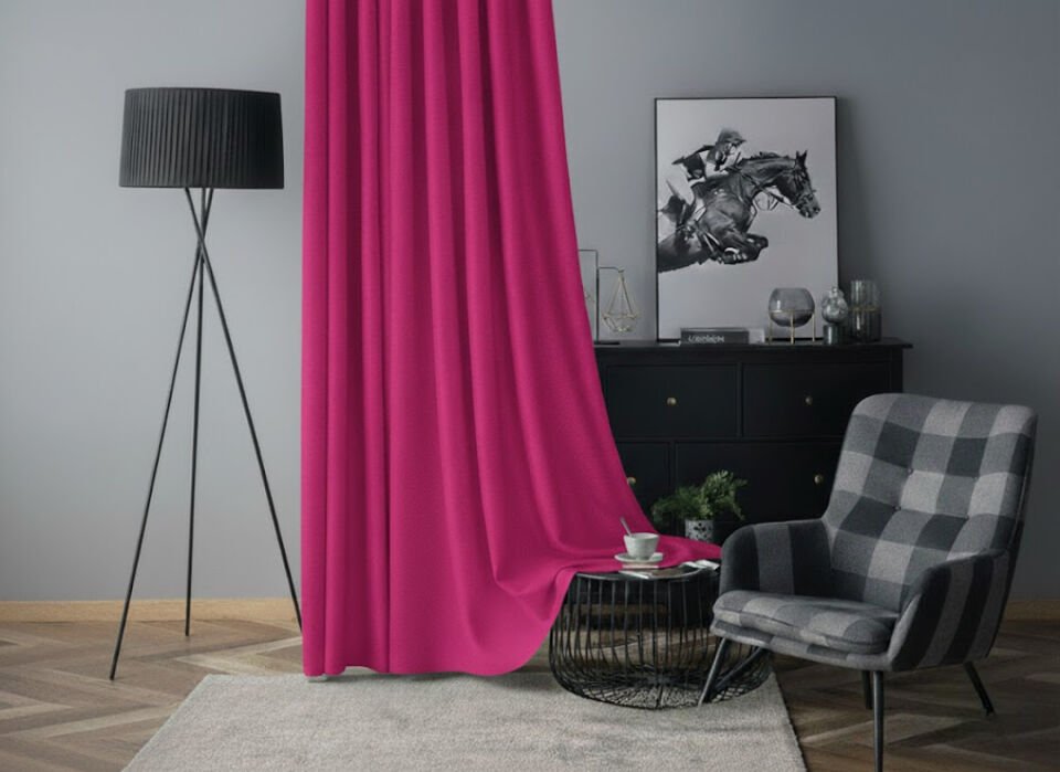 Soft Kadife Fon Perde 90 cm Sık Pile Koyu Fuşya