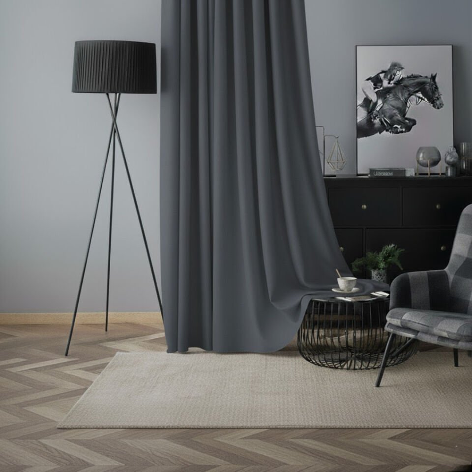 Soft Kadife Fon Perde 90 cm Sık Pile Koyu Füme