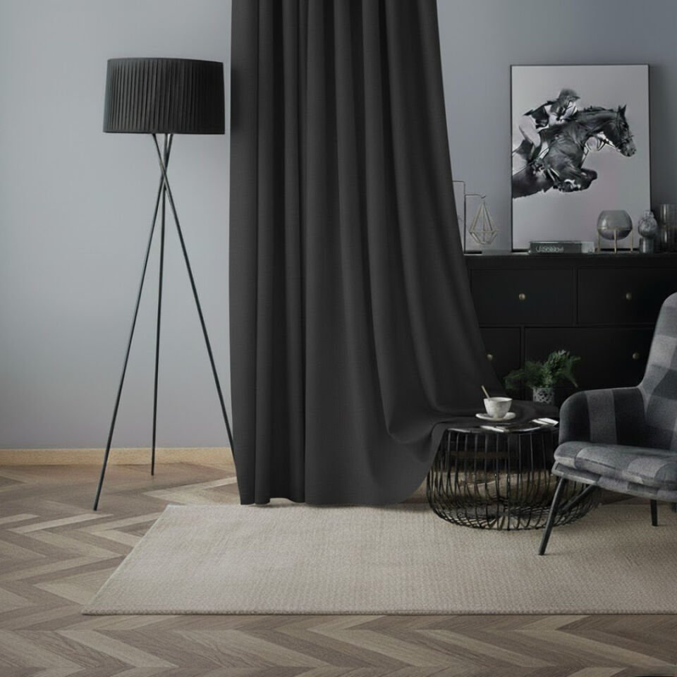 Soft Kadife Fon Perde 90 cm Sık Pile Koyu Antrasit