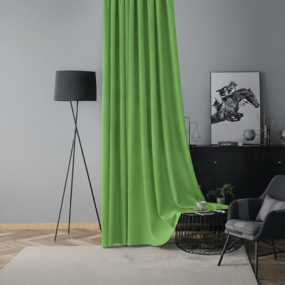 Soft Kadife Fon Perde 90 cm Sık Pile Fıstık Yeşili