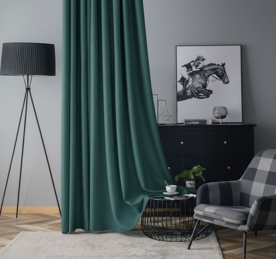 Soft Kadife Fon Perde 90 cm Sık Pile Petrol Yeşili
