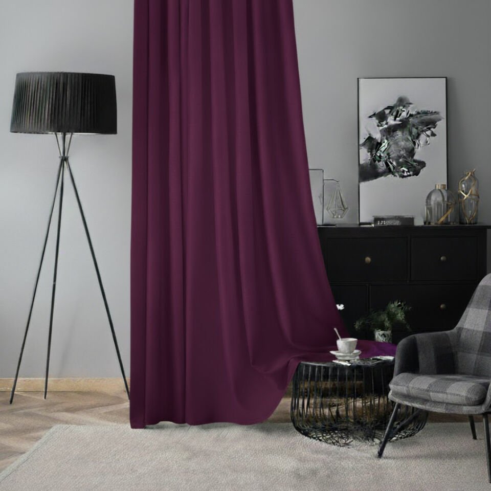 Soft Kadife Fon Perde 90 cm Sık Pile Koyu Mürdüm