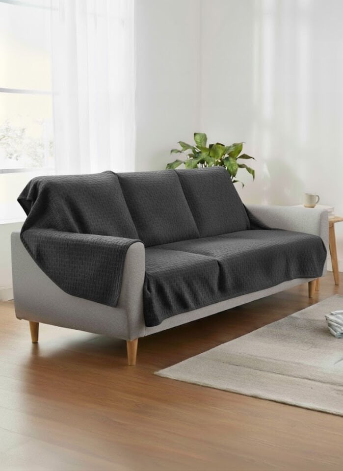 Jakarlı Koltuk Örtüsü Antrasit 175x215