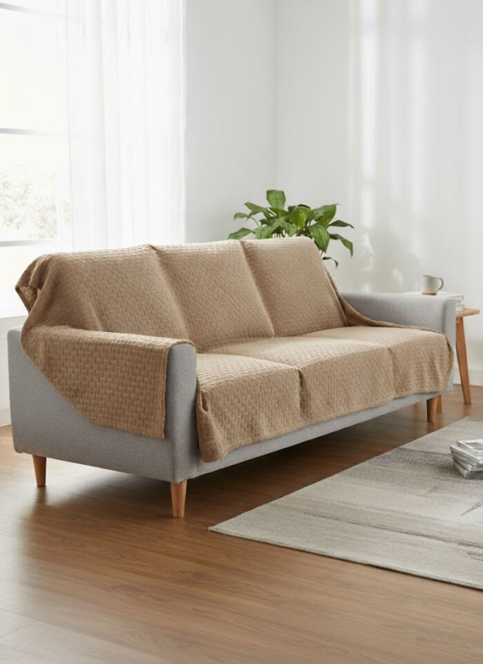 Jakarlı Koltuk Örtüsü Cappuccino 175x215