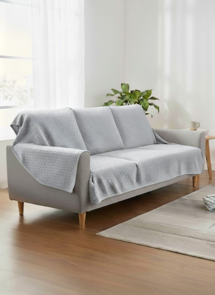 Jakarlı Koltuk Örtüsü Gri 175x215