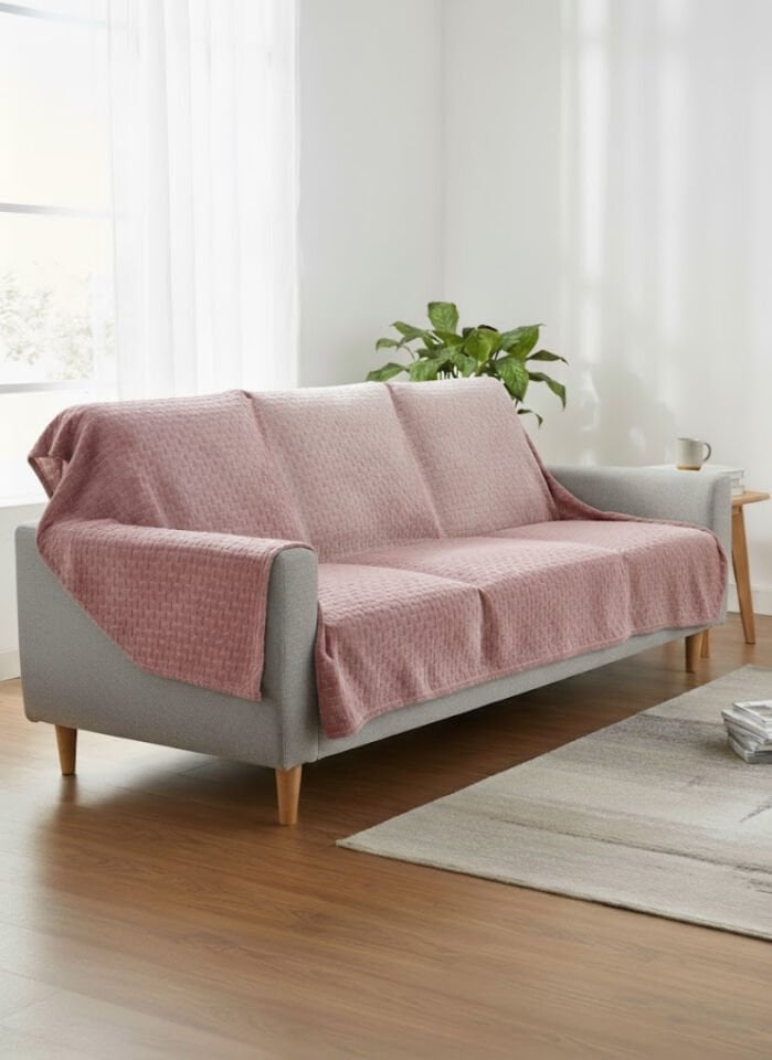 Jakarlı Koltuk Örtüsü Pudra 175x215