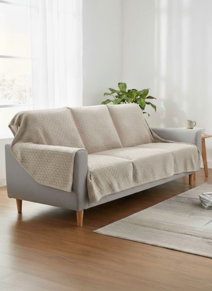 Jakarlı Koltuk Örtüsü Vizon 175x215