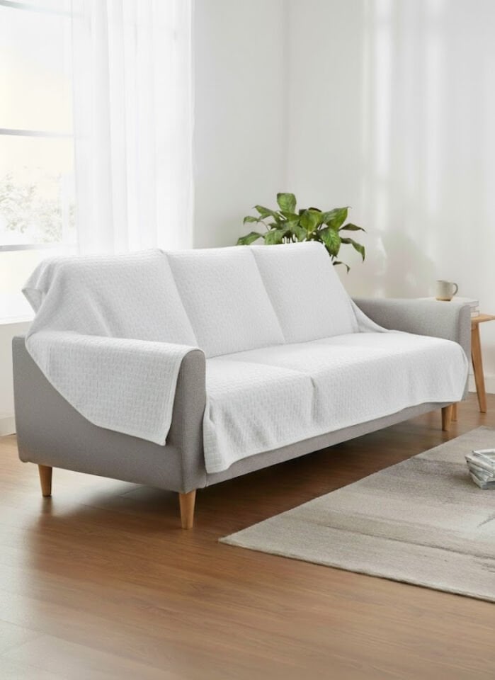 Jakarlı Koltuk Örtüsü Beyaz 175x215