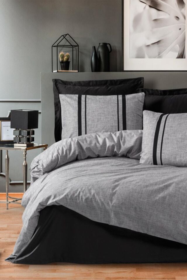 CottonBox Plain Bitter Gri/Siyah Tek Kişilik Nevresim Takımı