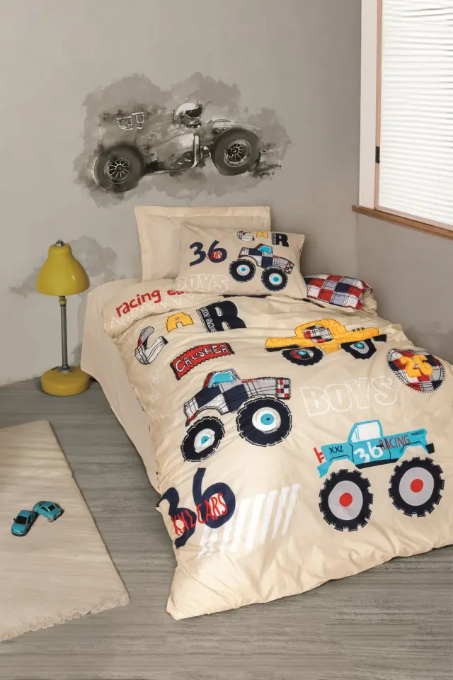 CottonBox Junior Cars Bej Tek Kişilik Nevresim Takımı