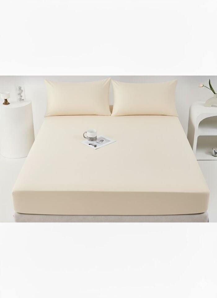 %100 Pamuk Lastikli ve Yastıklı Ekru Çarşaf