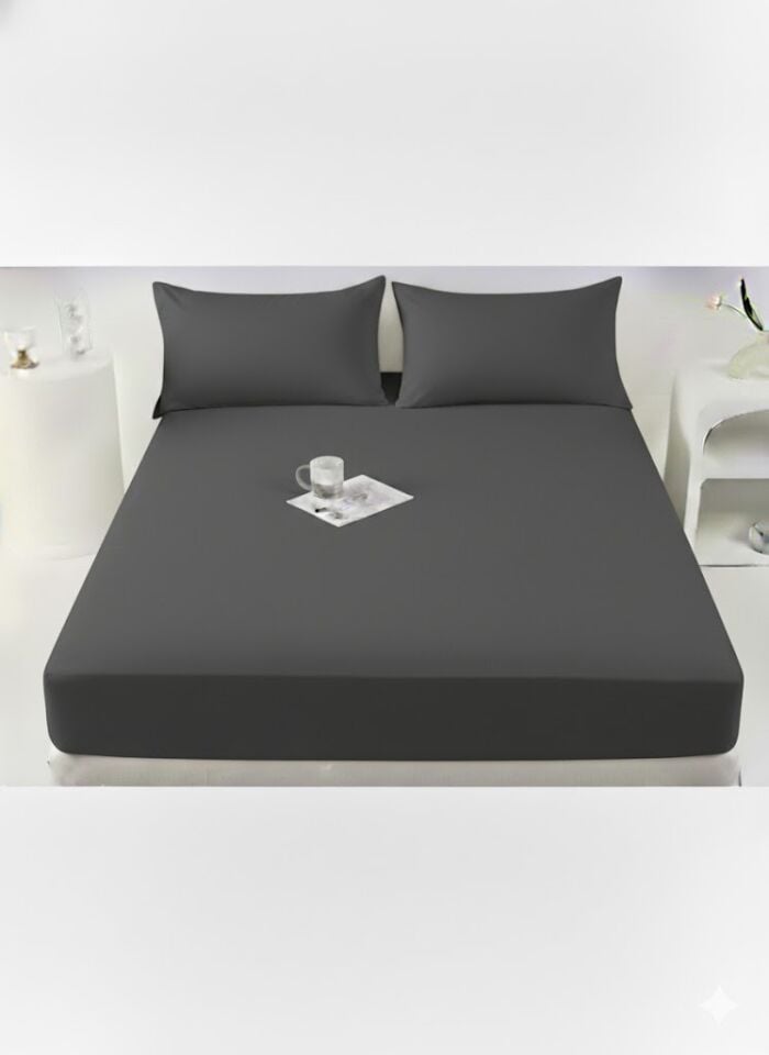 %100 Pamuk Lastikli ve Yastıklı Antrasit Çarşaf