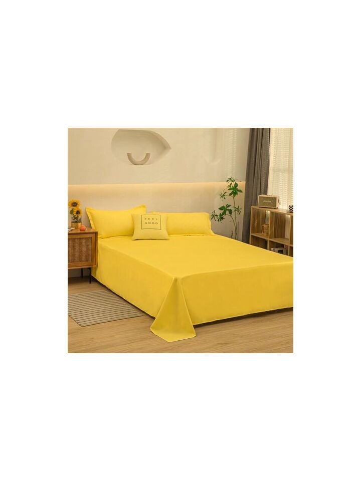 %100 Pamuk Lastiksiz  ve Yastıklı Sarı Düz Çarşaf