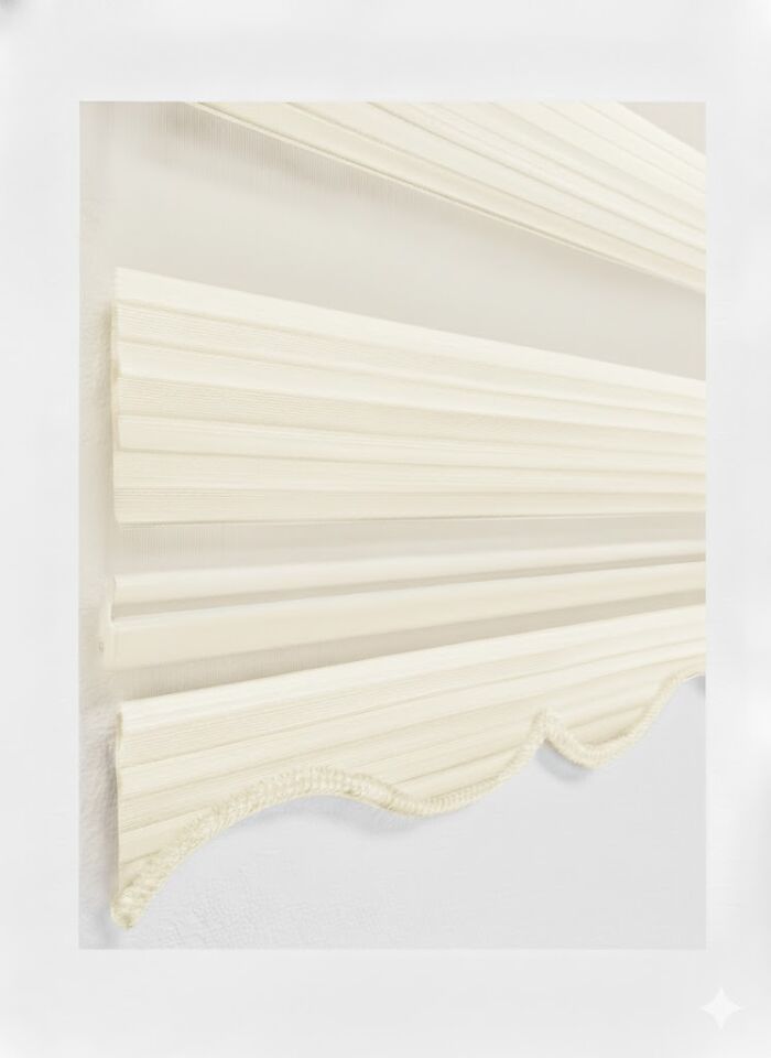 Geniş Plise Dilimli Zebra Perde Krem