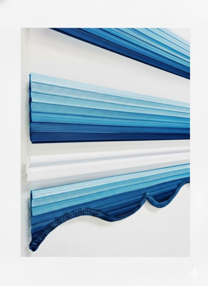 Geniş Plise Dilimli Zebra Perde Mavi