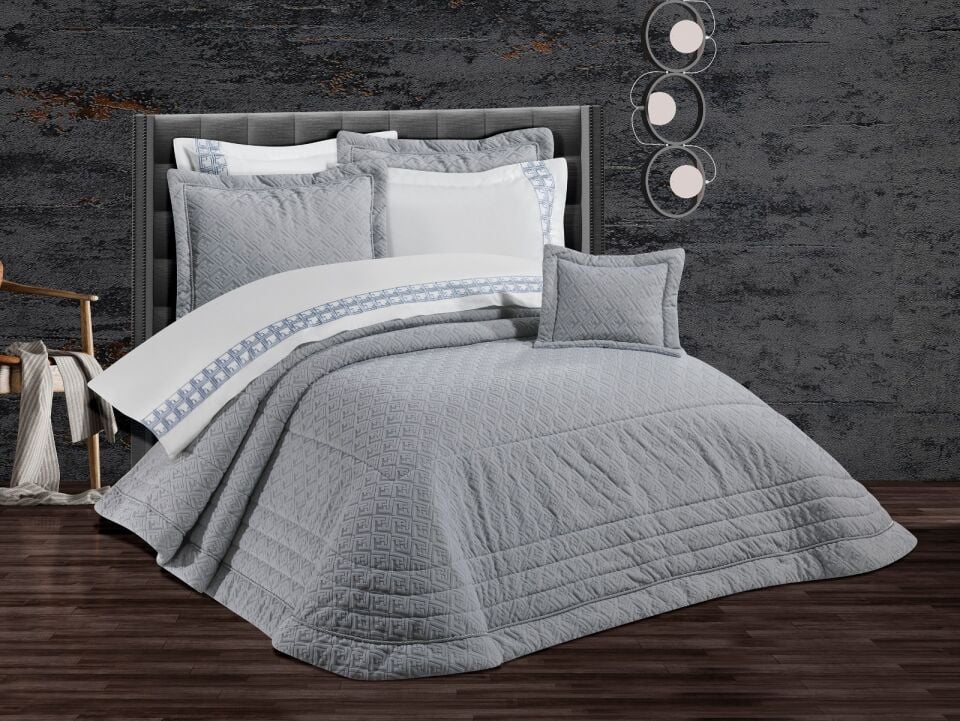 Decoletto 10 Parça Hatay Gri Kadife Gelin Seti