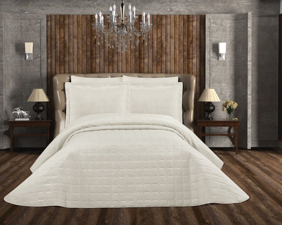 Decoletto Lisa Çift Kişilik Kapitone Krem Yatak Örtüsü