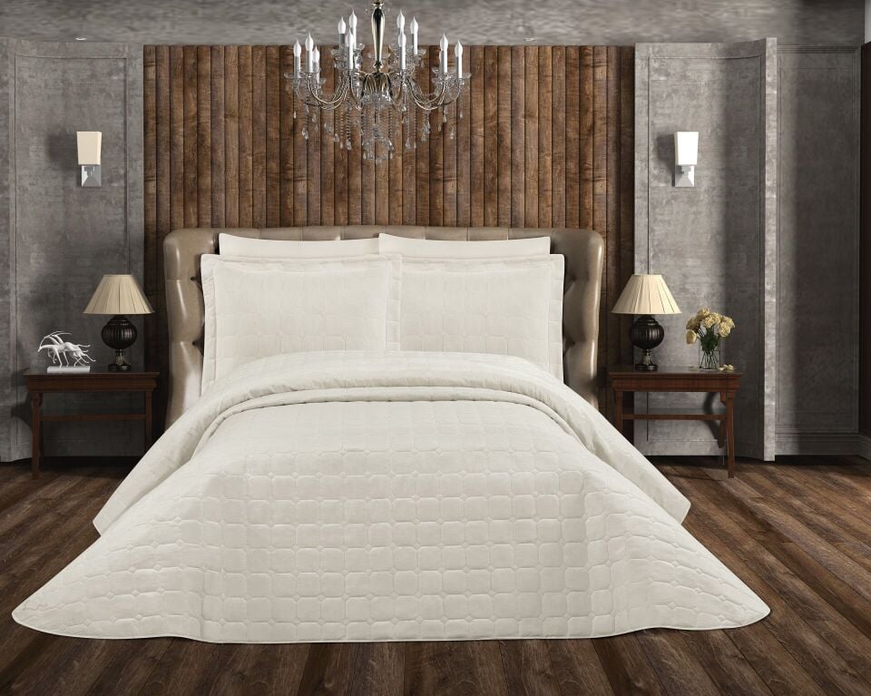 Decoletto Lisa Tek Kişilik Kapitone Krem Yatak Örtüsü