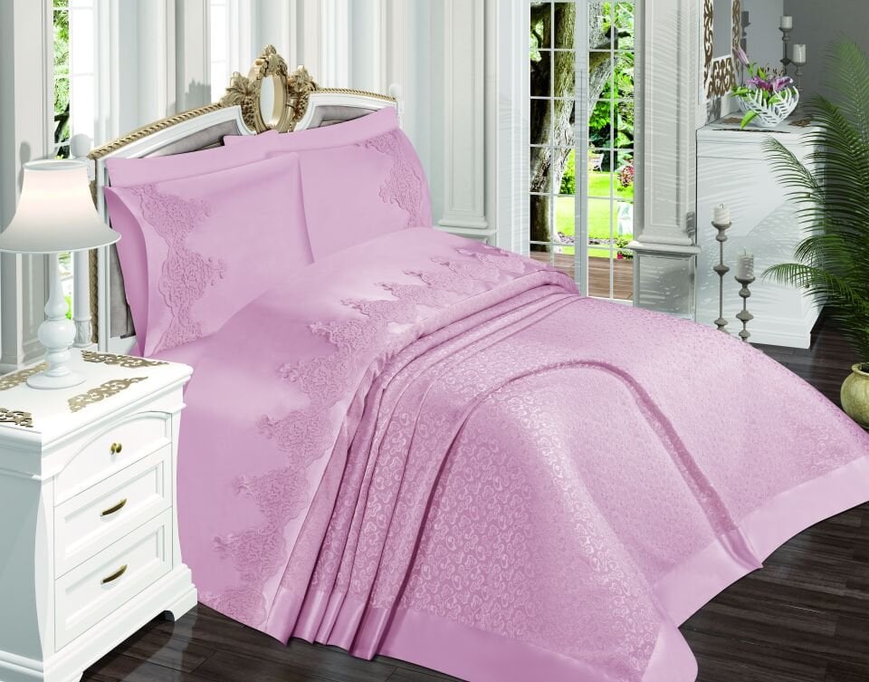 Decoletto Gonca Pudra Çift Kişilik Pike Takımı