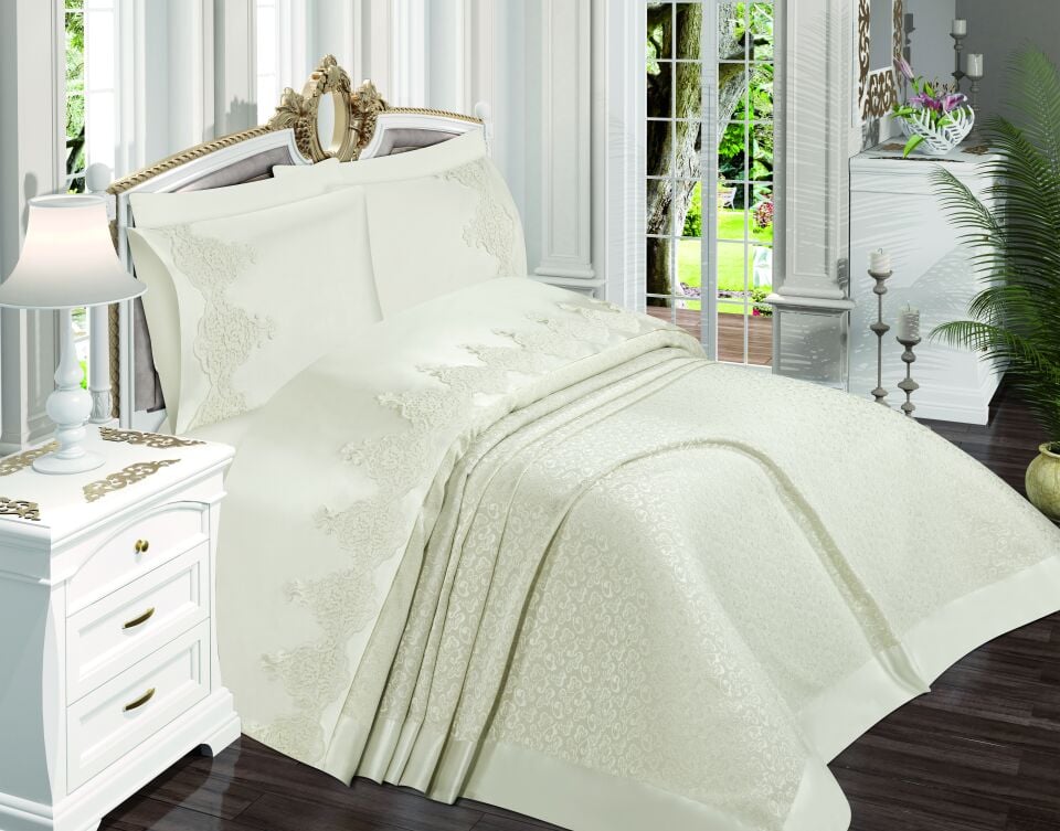 Decoletto Gonca Krem Çift Kişilik Pike Takımı