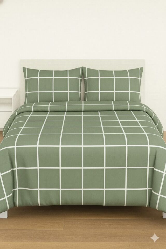 Mis Home %100 Pamuklu Çift Kişilik Nevresim Takımı Gölge Yeşil