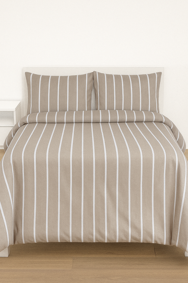 Mis Home %100 Pamuklu Çift Kişilik Nevresim Takımı Akış Bej