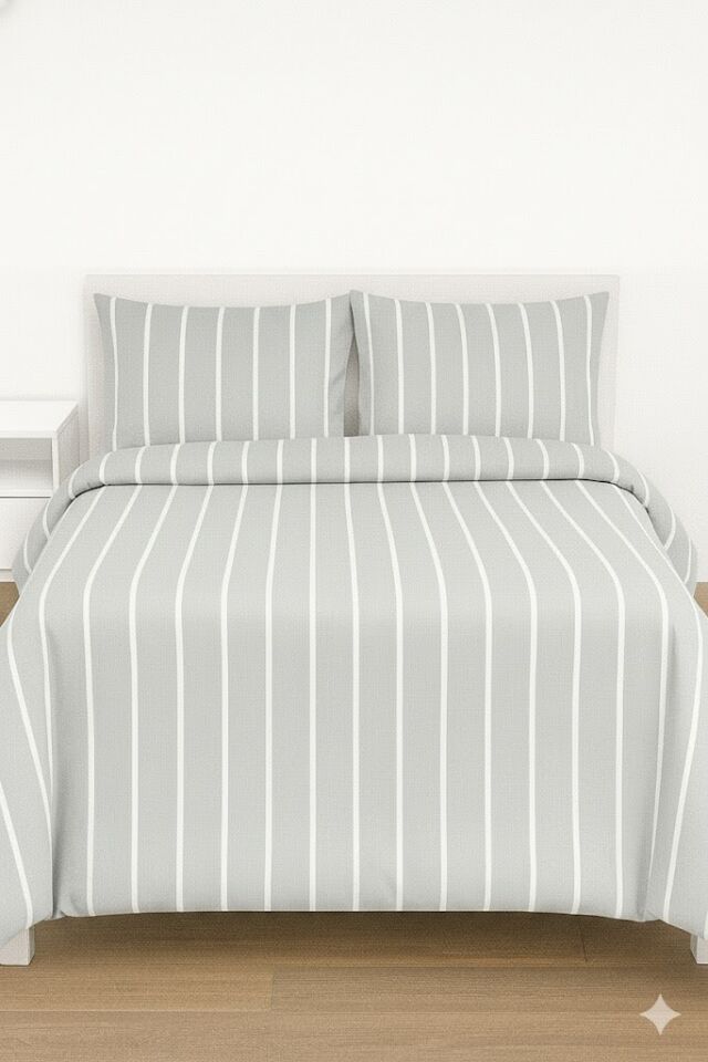 Mis Home %100 Pamuklu Çift Kişilik Nevresim Takımı Akış Gri