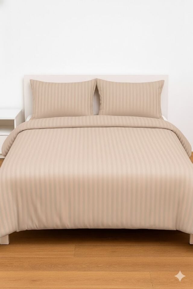 Mis Home %100 Pamuk Saten Çift Kişilik Nevresim Takımı Zarif Bej