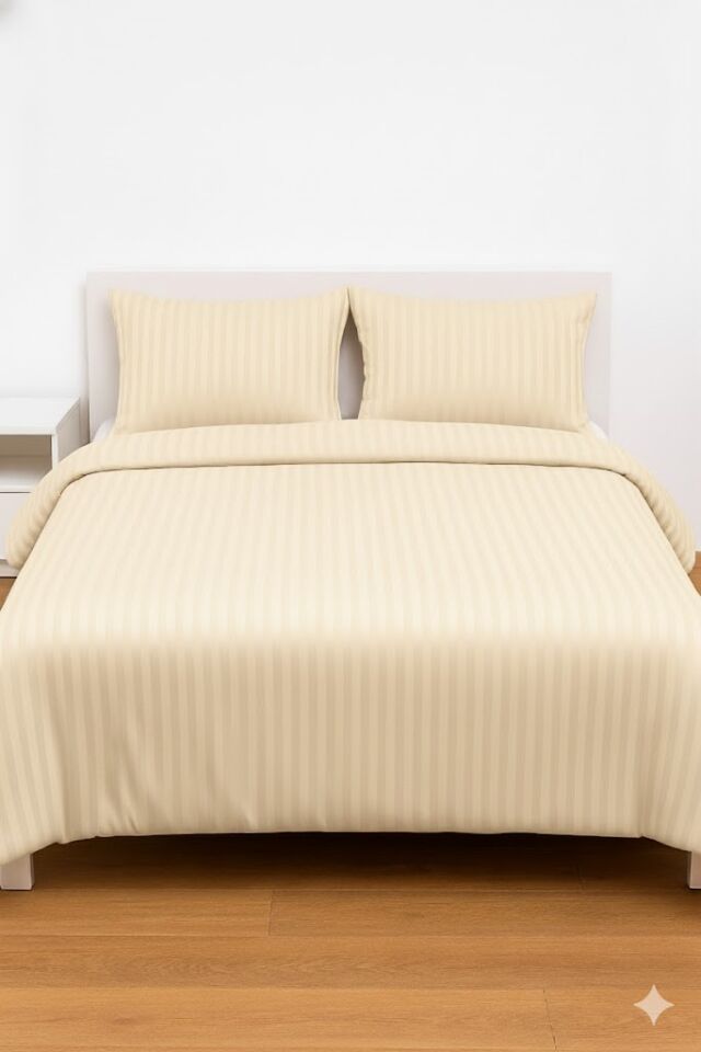 Mis Home %100 Pamuk Saten Çift Kişilik Nevresim Takımı Zarif Krem