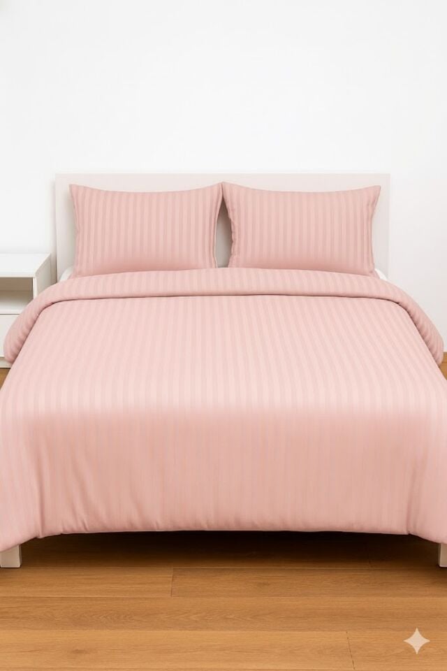 Mis Home %100 Pamuk Saten Çift Kişilik Nevresim Takımı Zarif Pudra