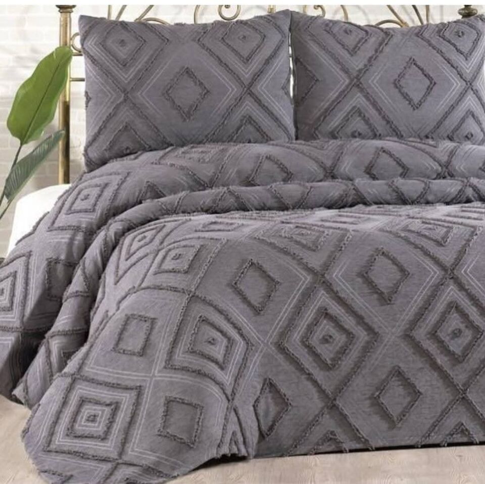 Sırma Pamuklu Çift Kişilik Pike Takımı Antrasit