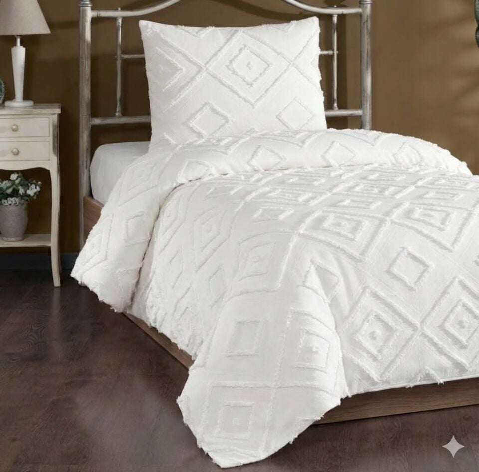 Sırma Pamuklu Tek Kişilik Pike Takımı Krem