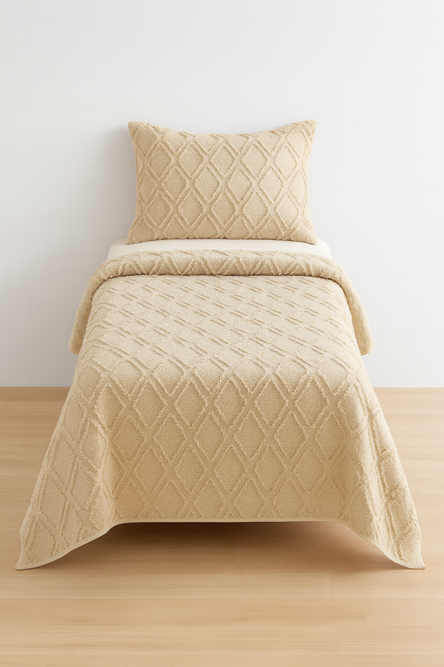 Rüya Pamuklu Tek Kişilik Pike Takımı Bej