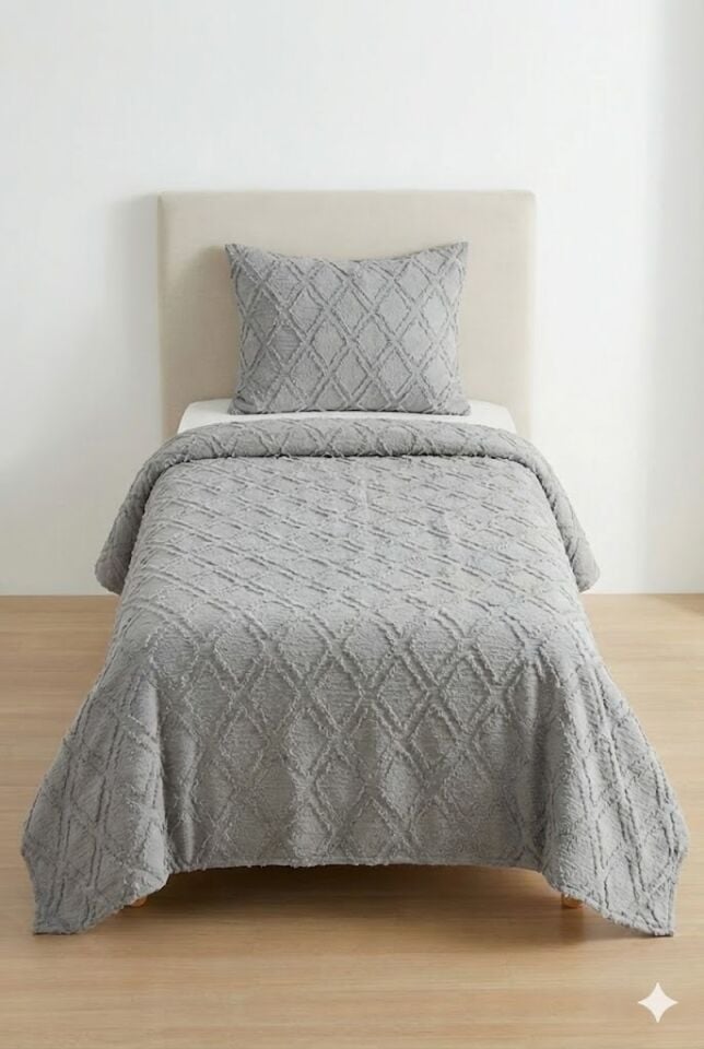 Rüya Pamuklu Tek Kişilik Pike Takımı Gri