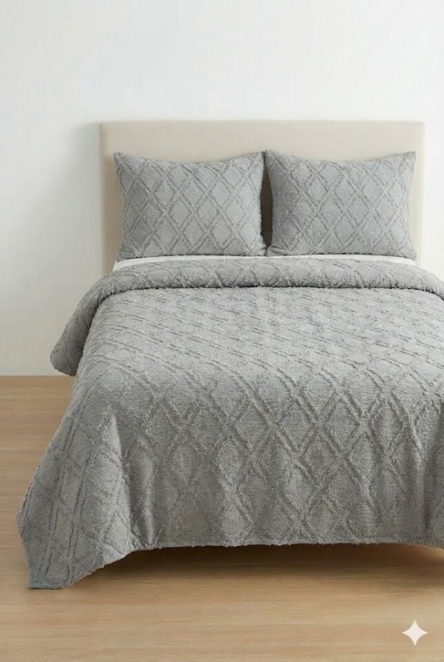 Rüya Pamuklu Çift Kişilik Pike Takımı Gri