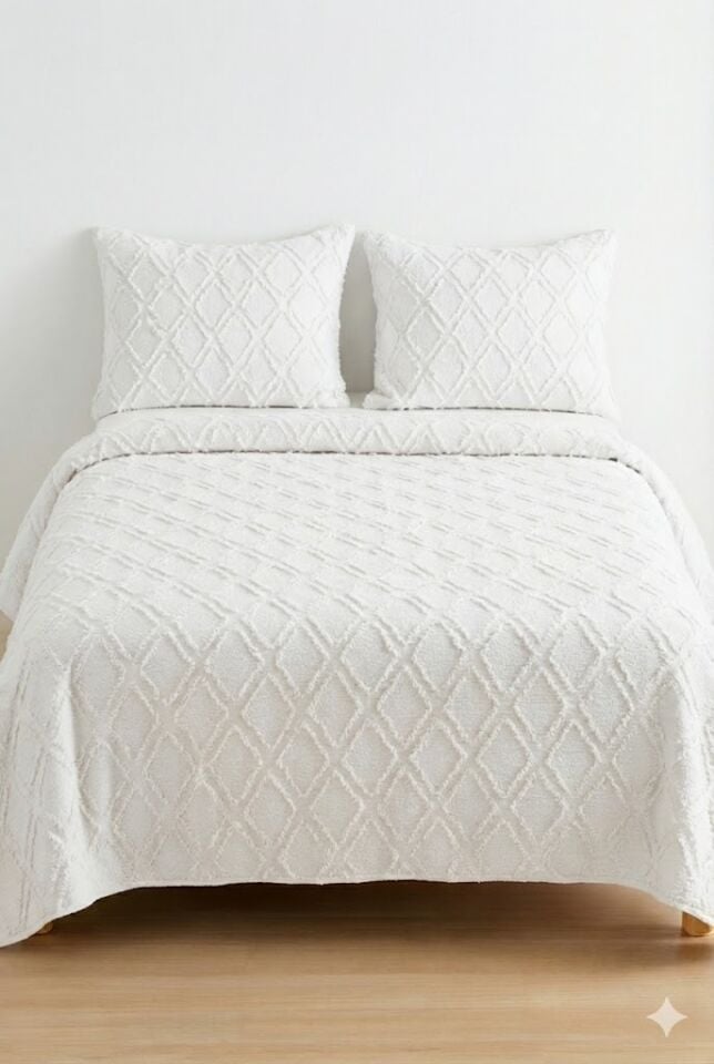 Rüya Pamuklu Çift Kişilik Pike Takımı Krem